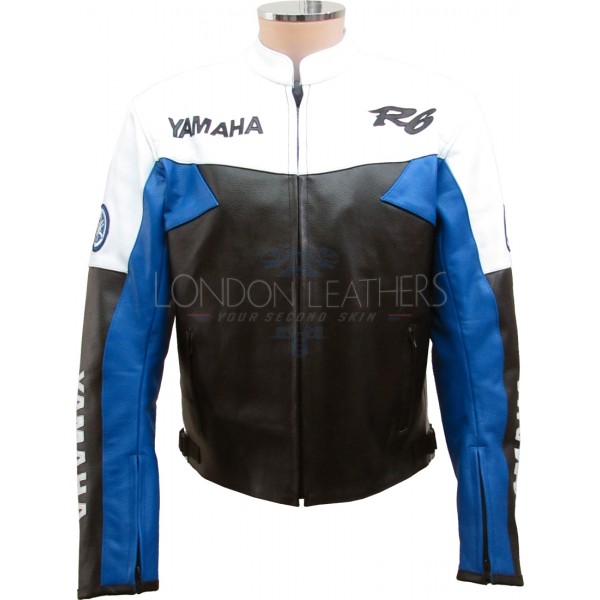 YAMAHA R6 Blue Motorcycle Leather Jacket 